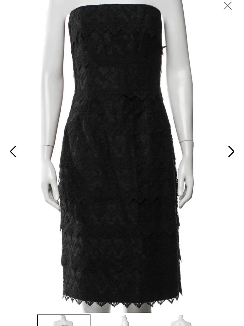 Carmen Marc Valvo Black Strapless Lace Sheath Dress